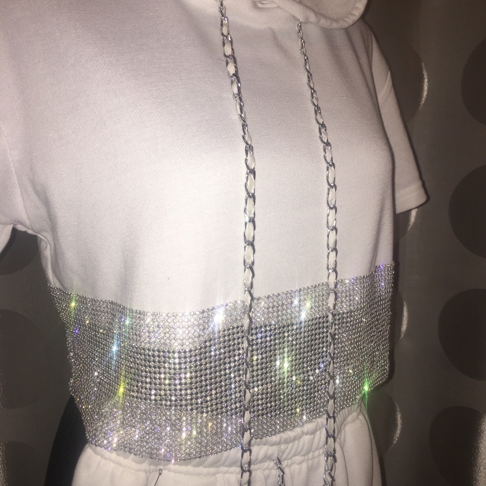 FASHION NOVA joggers set white with rhinestones